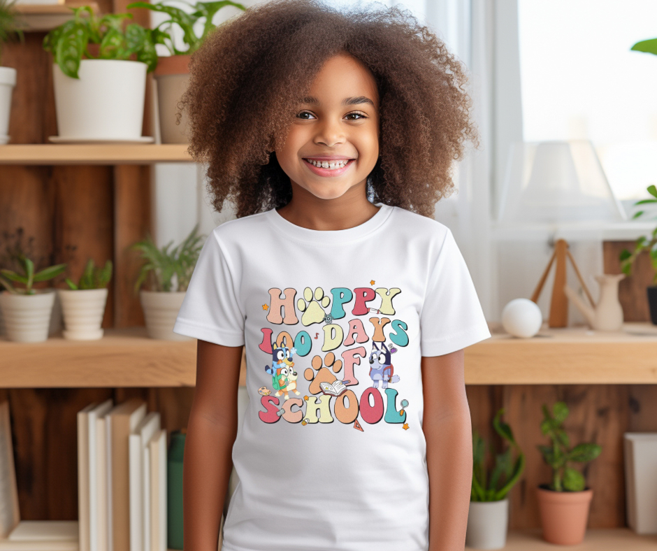 Happy 100 Days of School Blue Dog DTF Transfer 05561