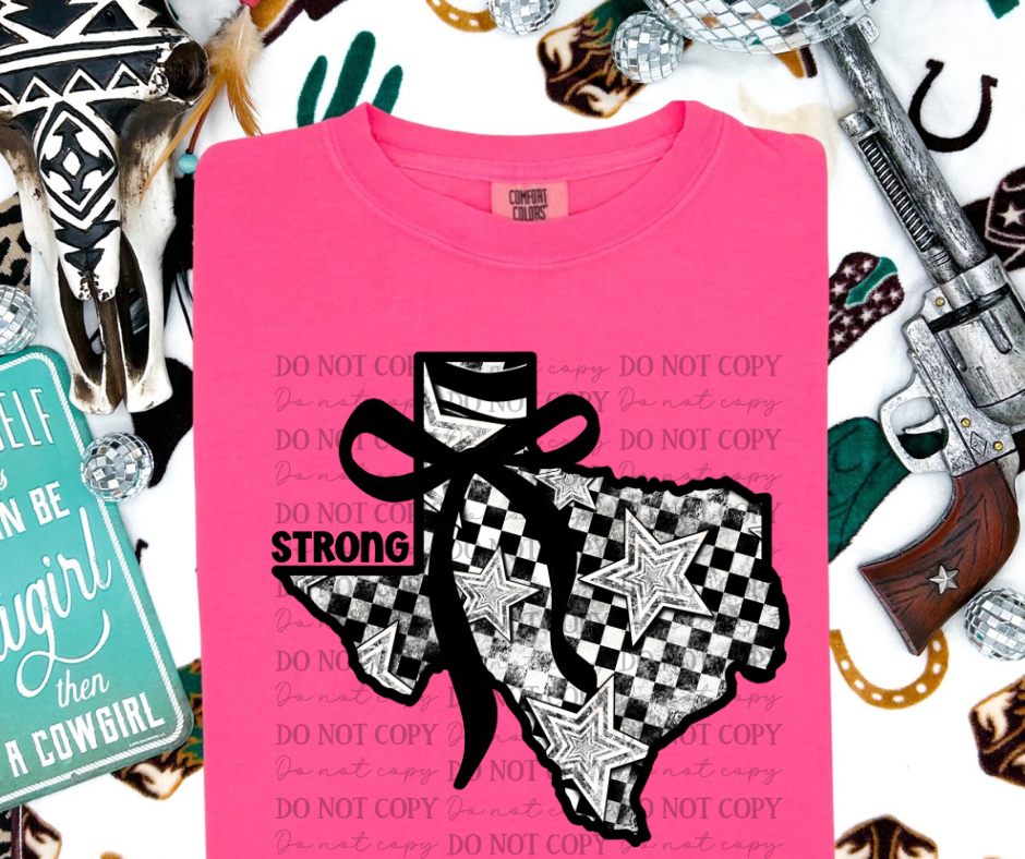 Black White Coquette Texas Strong Graphic Tee 01617