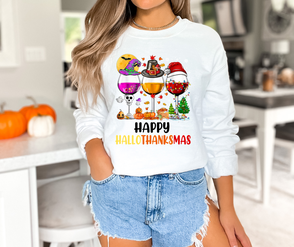 Happy Hallo Thankmas Wine Glasses DTF Transfer 05762