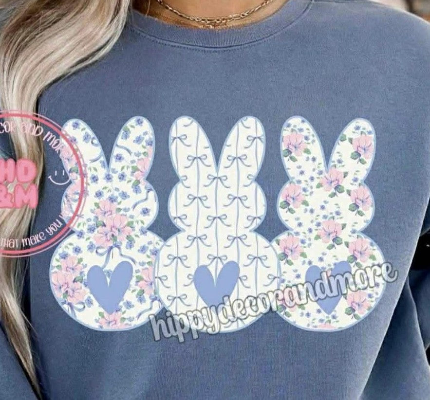 Triple Bunny Blue Floral 07429