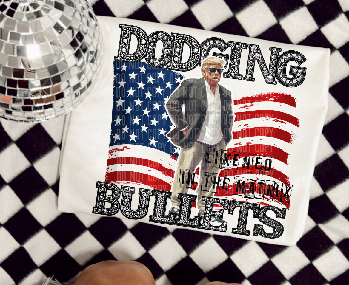 Dodging Bullets Rhinestone Bling Flag 04859