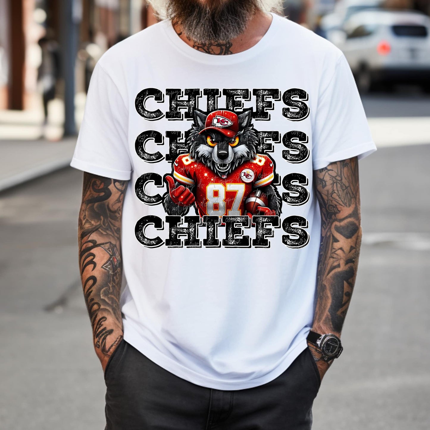 Black Stacked Chiefs Wolf Kelce Men 03026