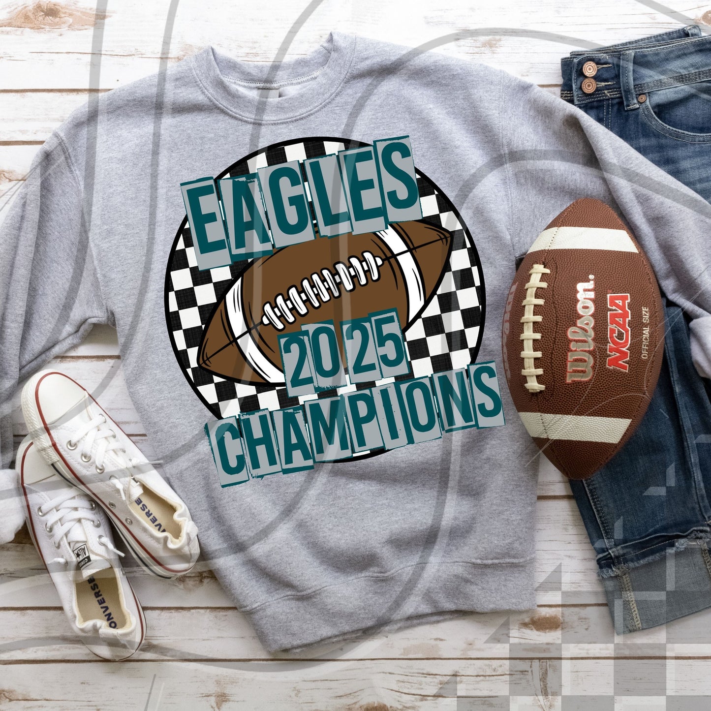 Eagles SB Champions Checkered Football 02976