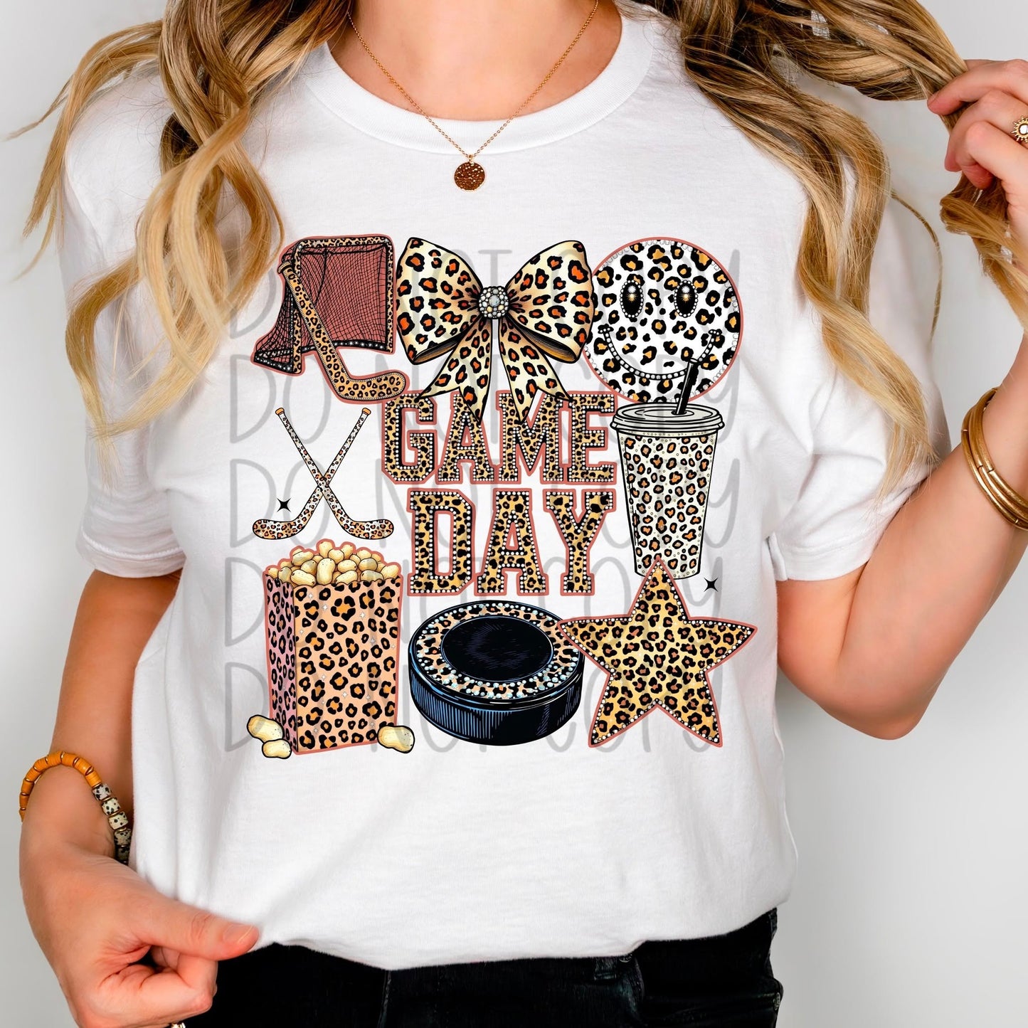 Faux Game Day Rhinestone Leopard Hockey 02190