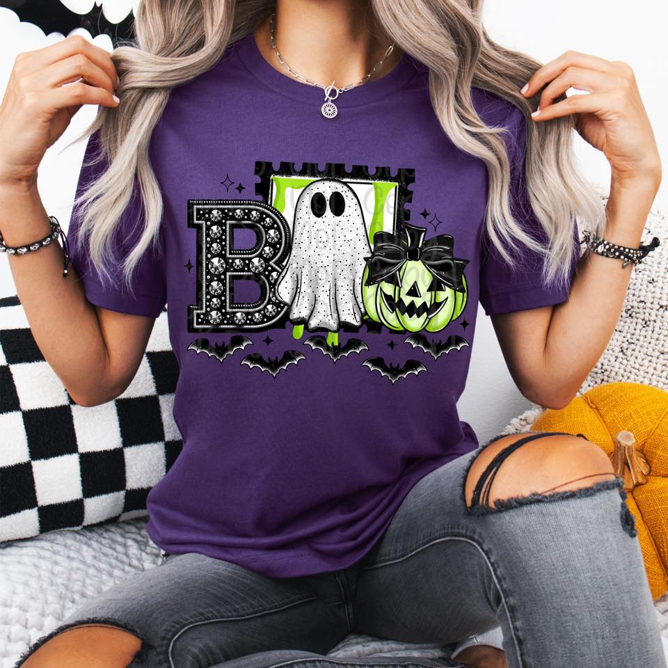 Green Boo Ghost with Bats 01230