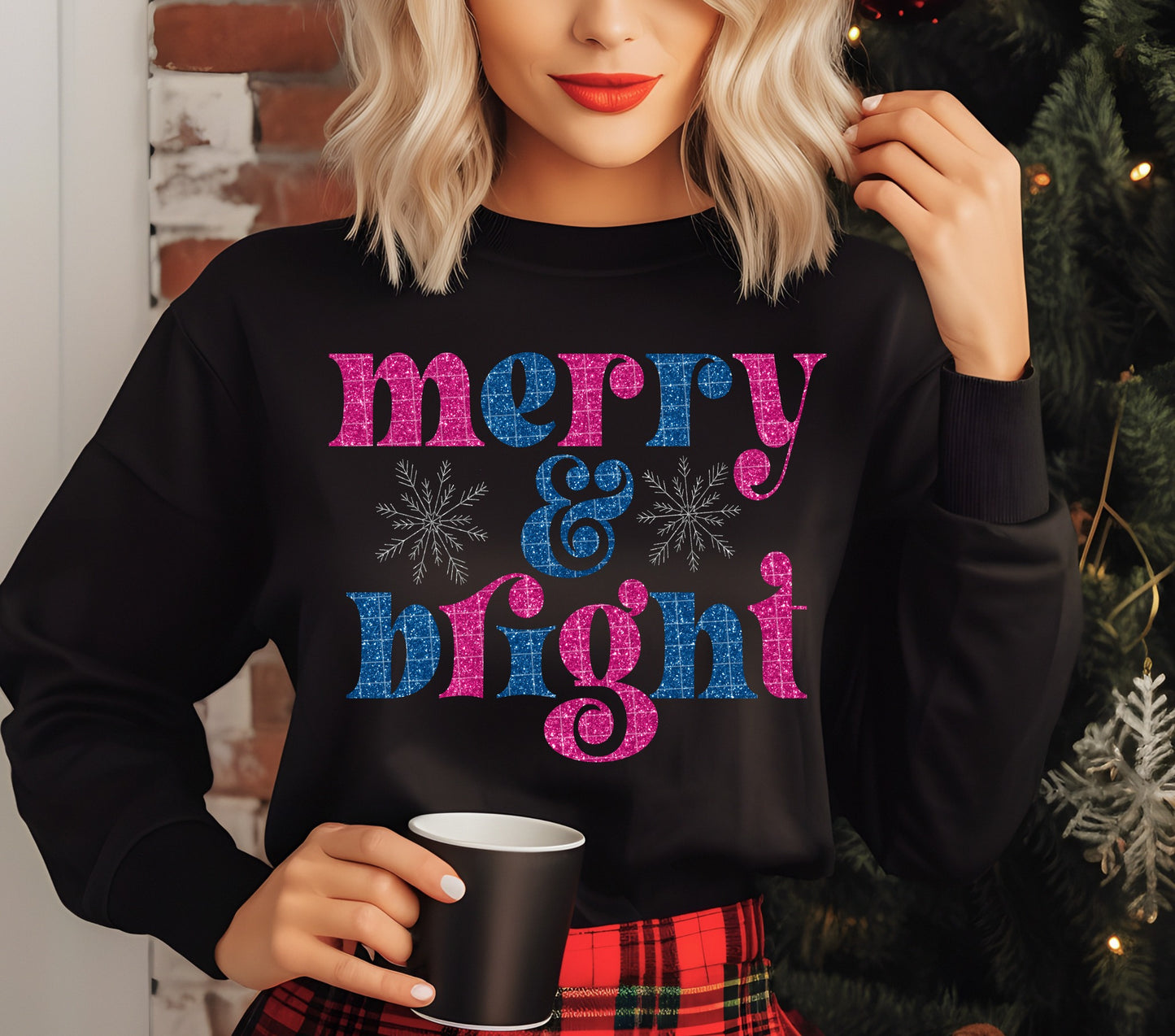 Faux Pink Blue Merry and Bright 00151