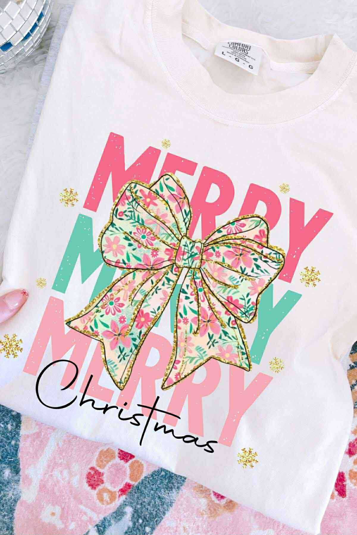 Merry Christmas Stacked Floral Coquette 00656