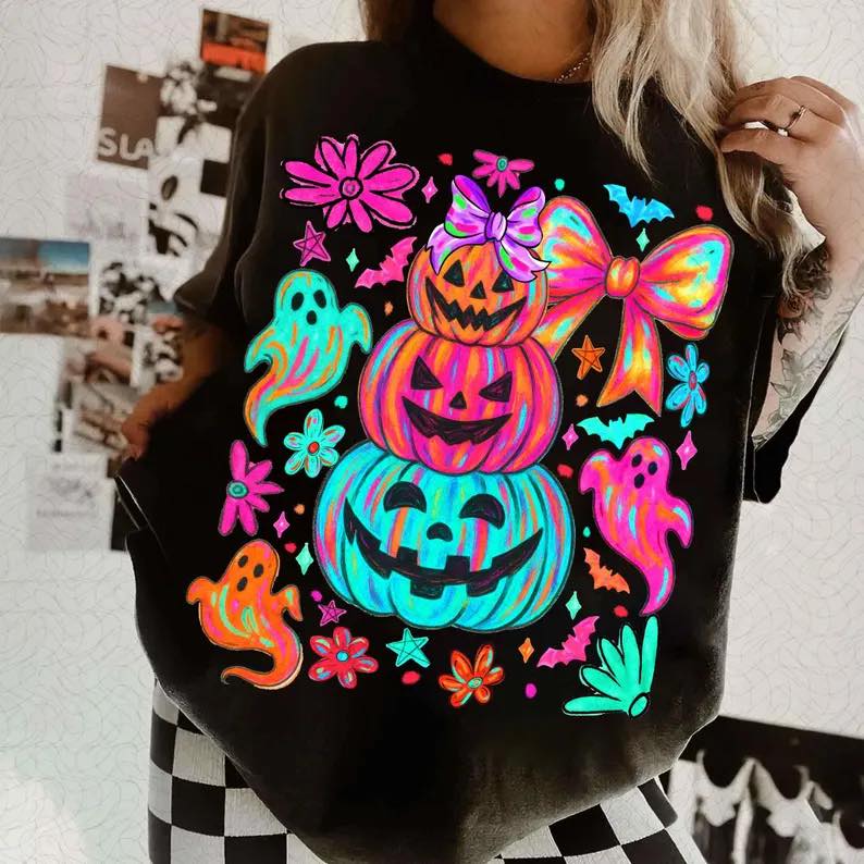 Preppy Neon Pumpkin Ghost Coquette Collage 00562