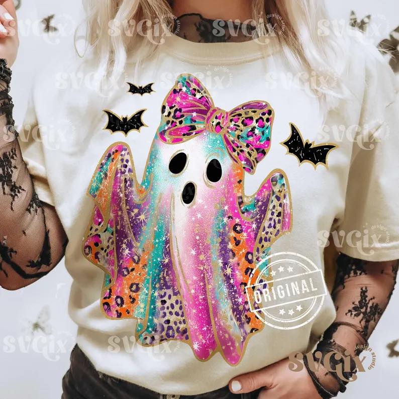 Preppy Leopard Ghost with Bow 00568