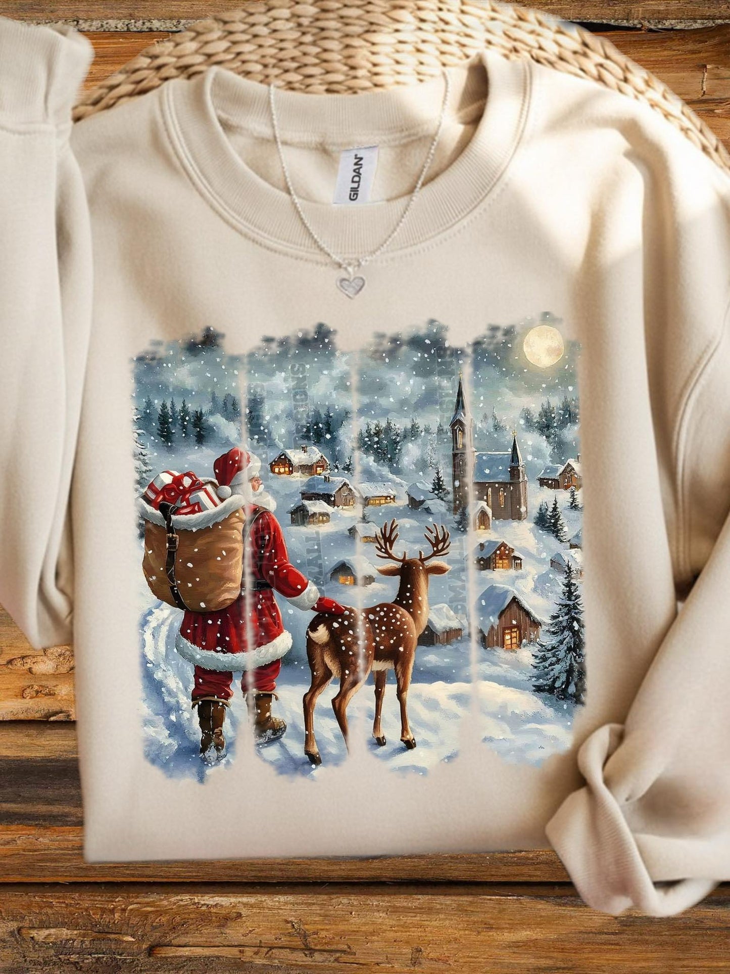 Santa Reindeer Snow Scene Brushstroke 00389