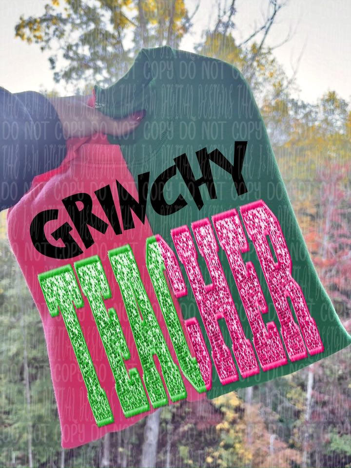 Split Sequin Grinchy Teacher 00229