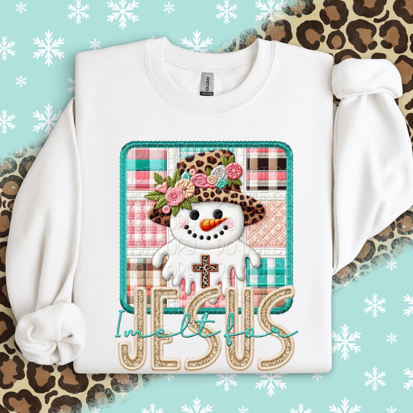 Faux Embroidery Snowman I Melt for Jesus 00067