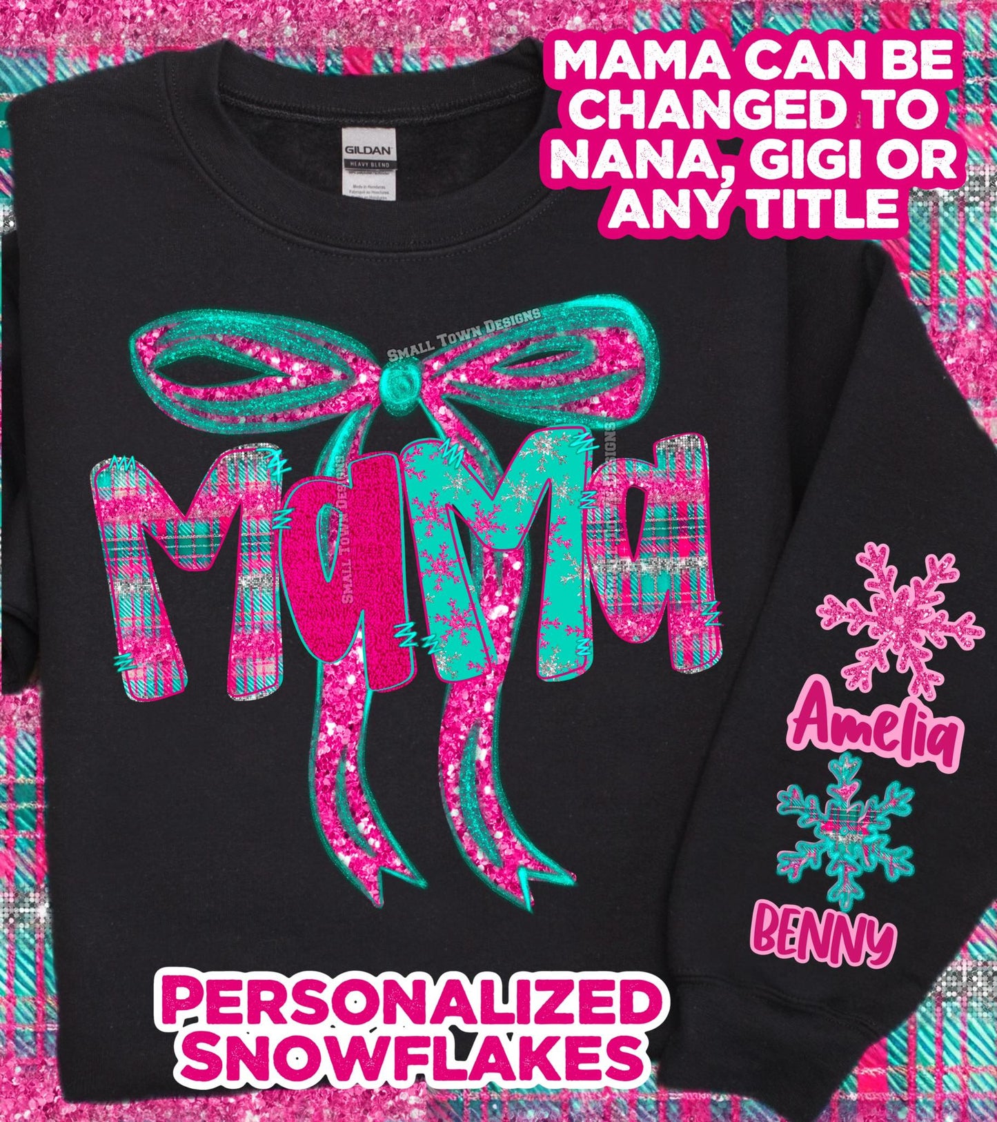 Pink Teal Snowflake Christmas Name Titles (Choose Yours) 07012