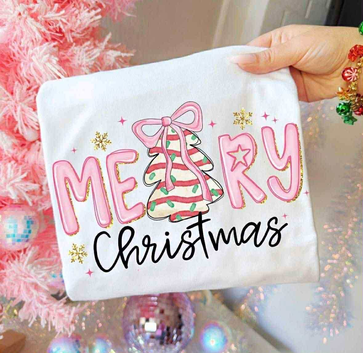 Preppy Pink Merry Christmas Tree Cake 06746