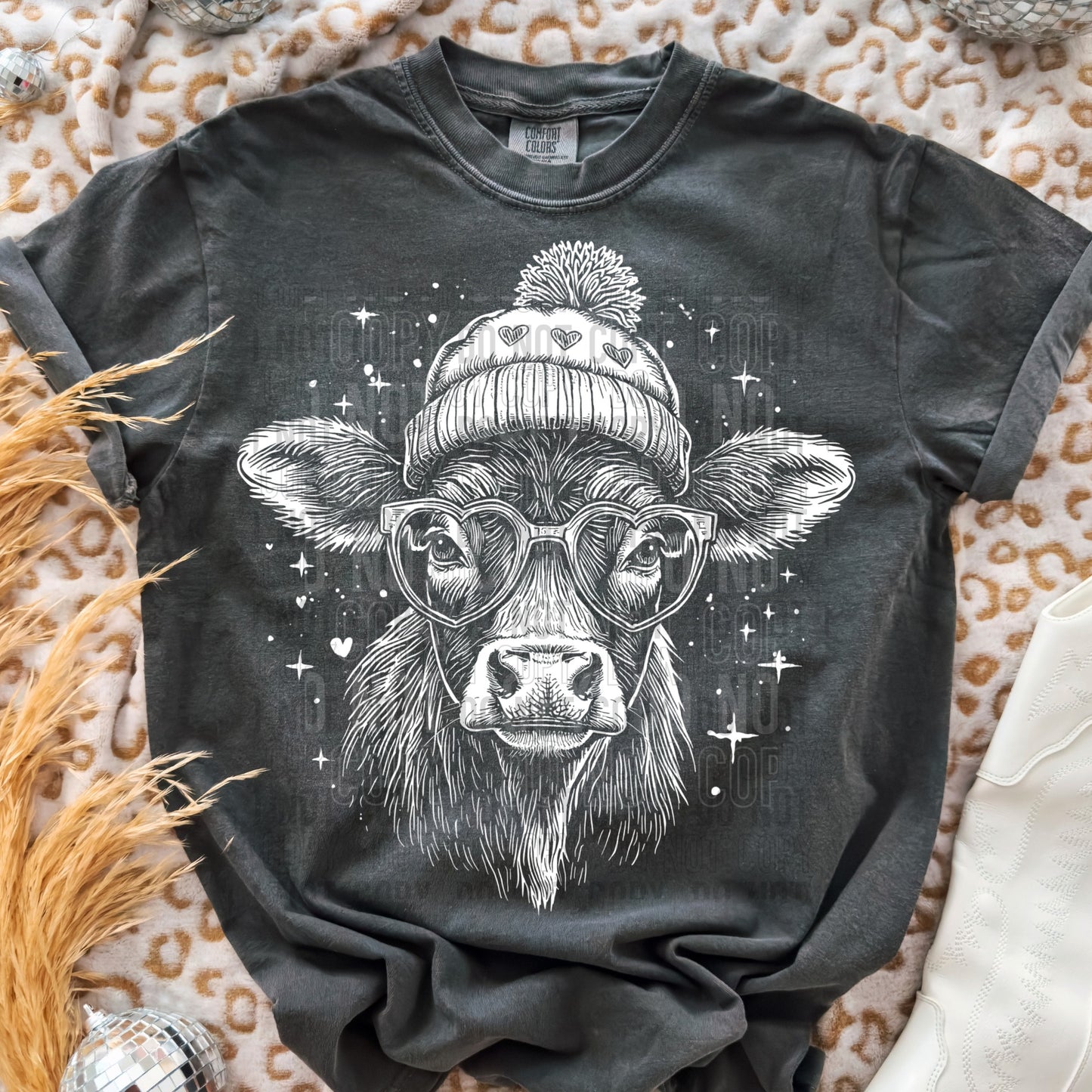 Highland Cow Grayscale Splatter 07138