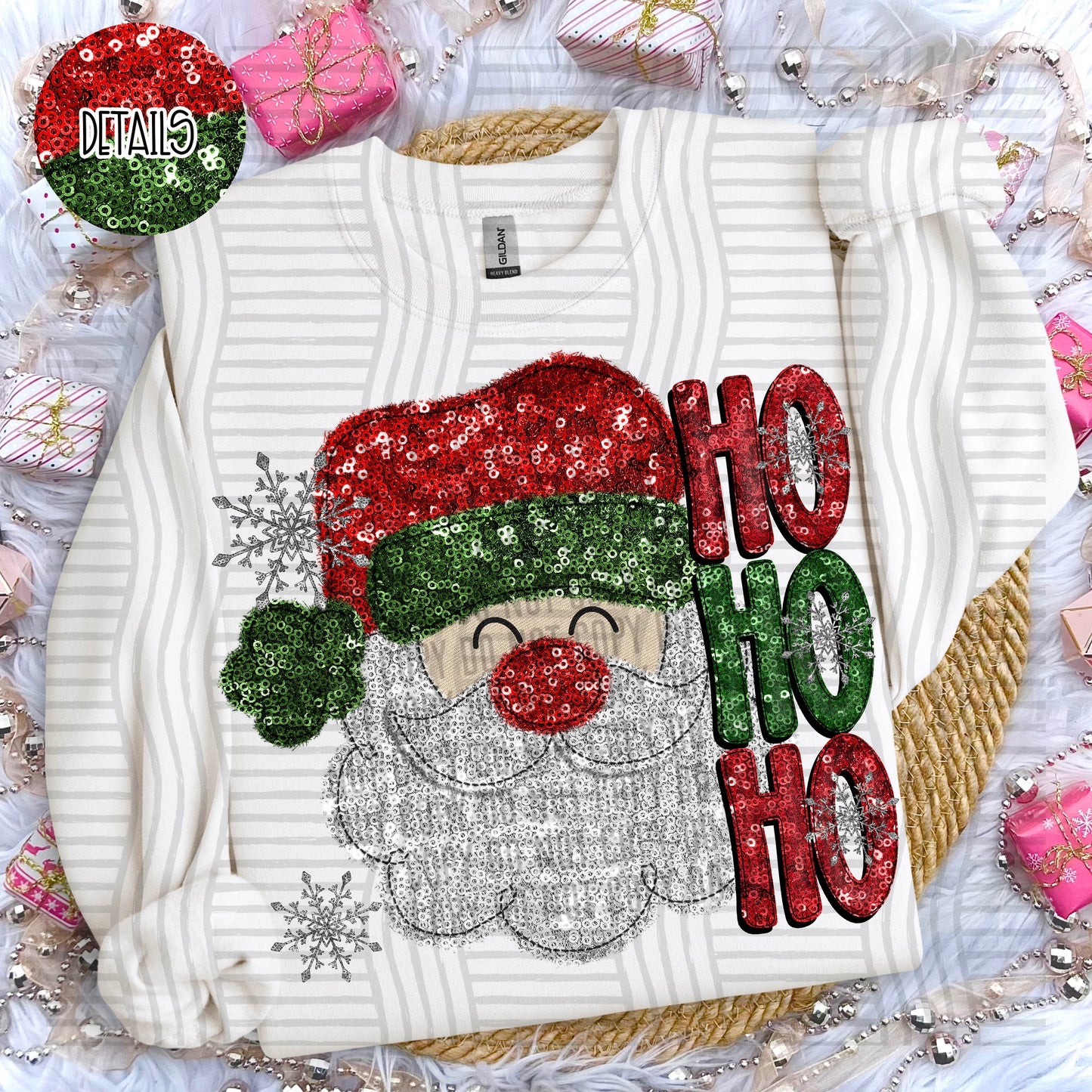 Faux Sequin Santa Ho Ho Ho 07215