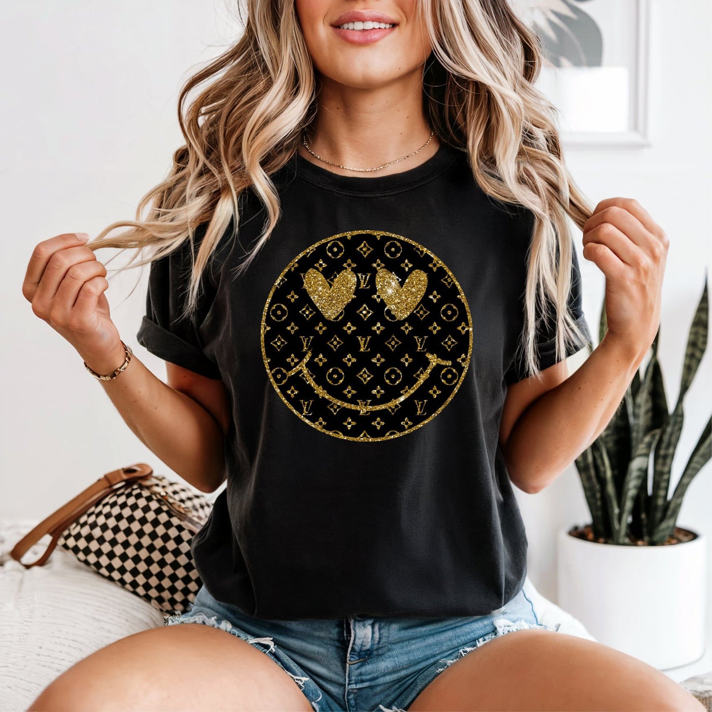 LV Inspired Smile Faux Gold Glitter 07659