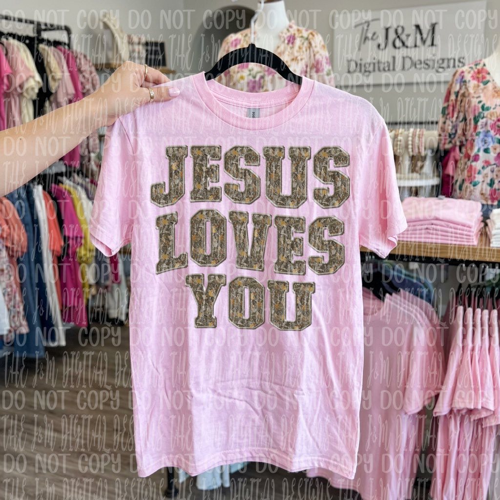 Jesus Loves You Faux Camo Embroidery 08283