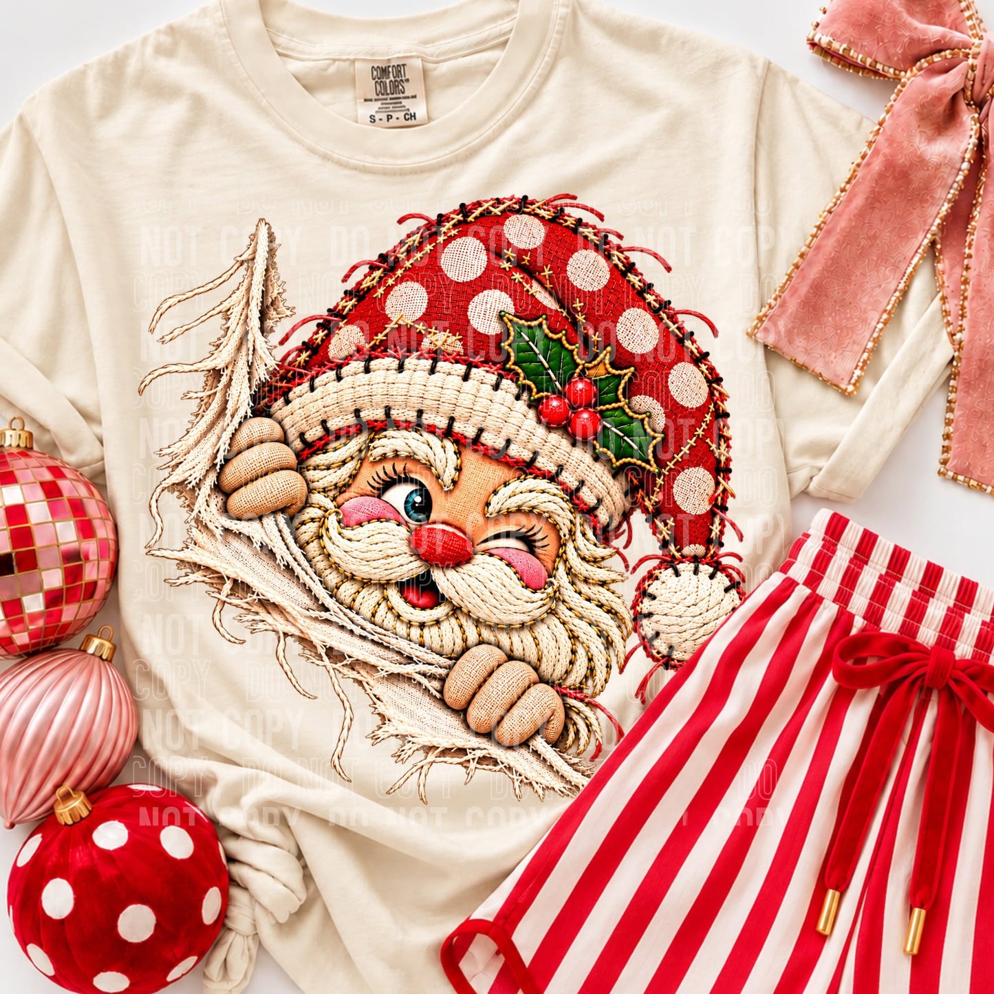 Faux Yarn Fabric Santa Peeking 09443