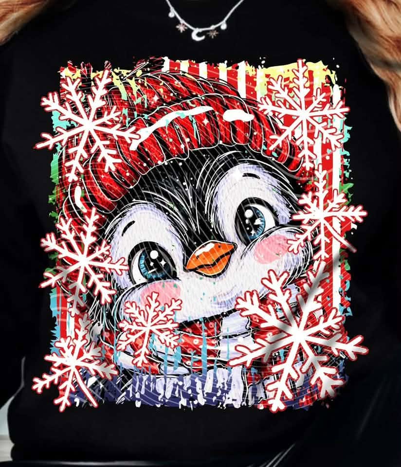 Christmas Penguin Snowflakes Stripes 09525