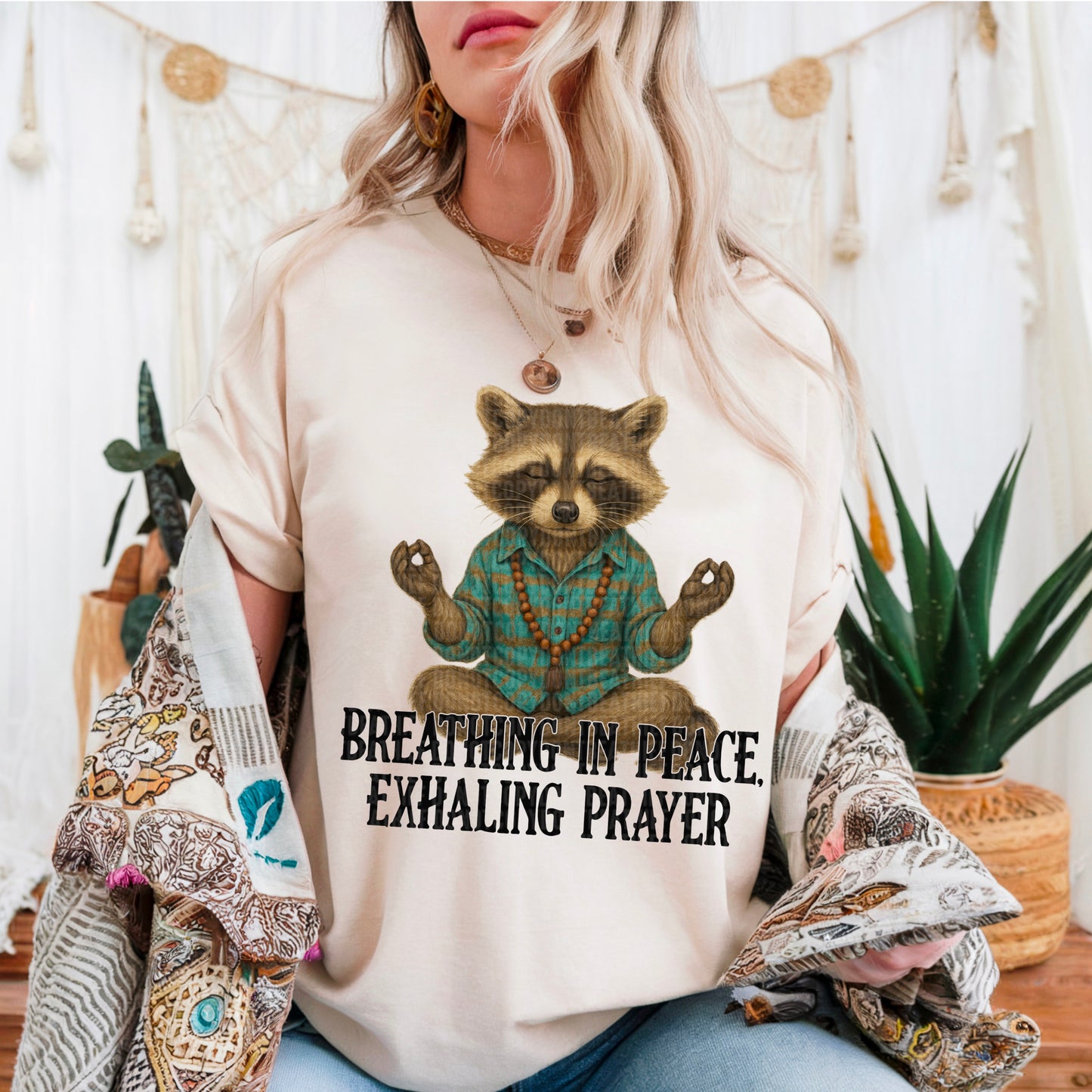 Breathing in Peace Exhaling in Prayer Raccoon 01951