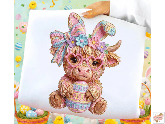 Faux Painted Easter Highland Cow 07680
