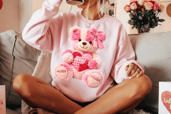 Faux Yarn Valentine Teddy Bear 07417