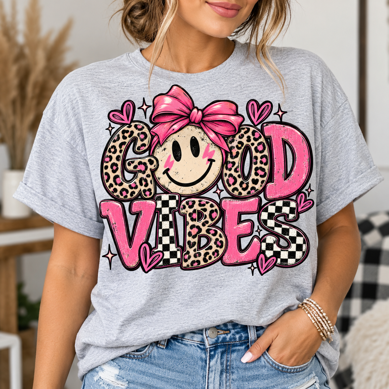 Pink Leopard Good Vibes 09625