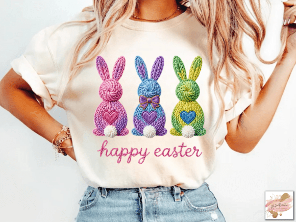 Faux Yarn Colorful Easter Bunnies 07676