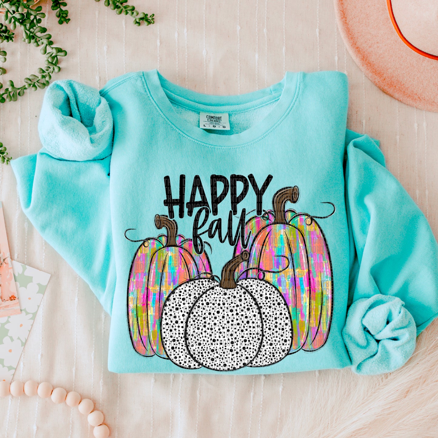 Happy Fall Watercolor Dotted Pumpkins 04709