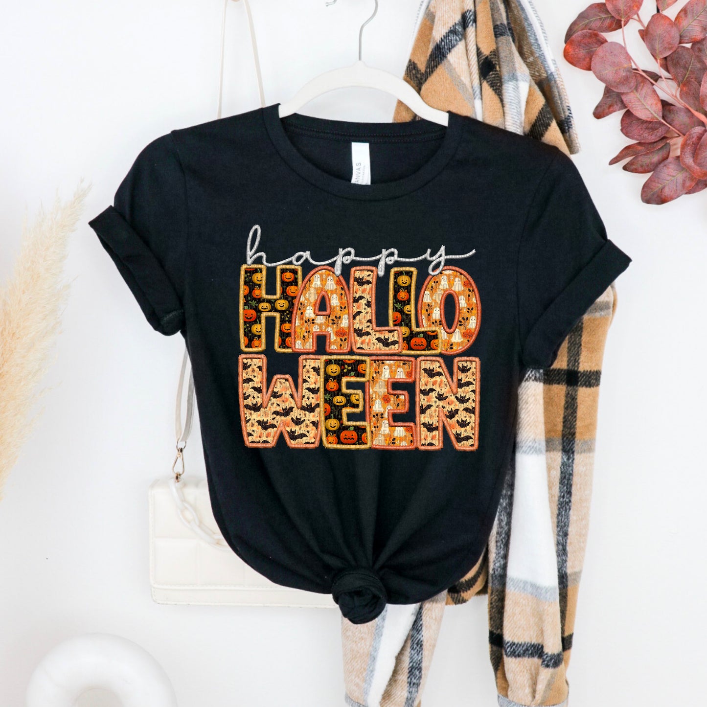 Happy Halloween Faux Embroidery Pumpkin, Ghosts, Bats 04937