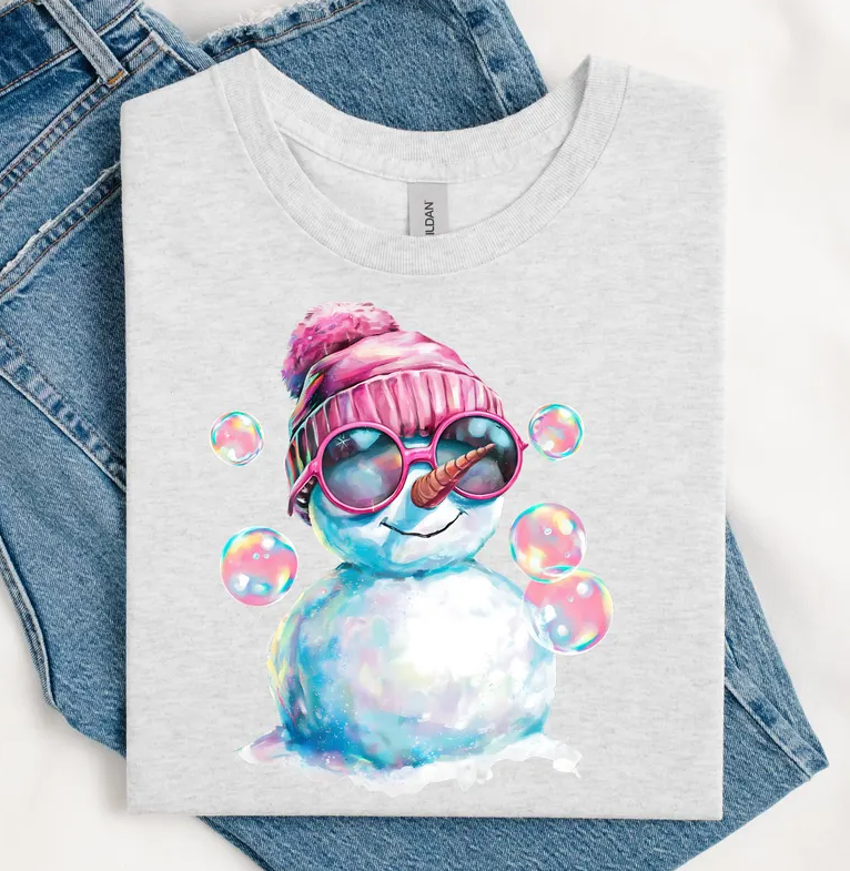 Retro Snowman Pink Bubbles 04493