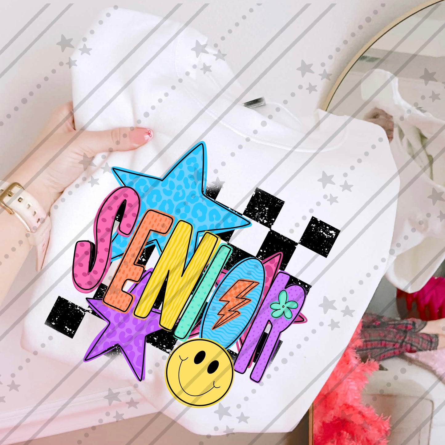 Retro Senior Checkered Stars 08639
