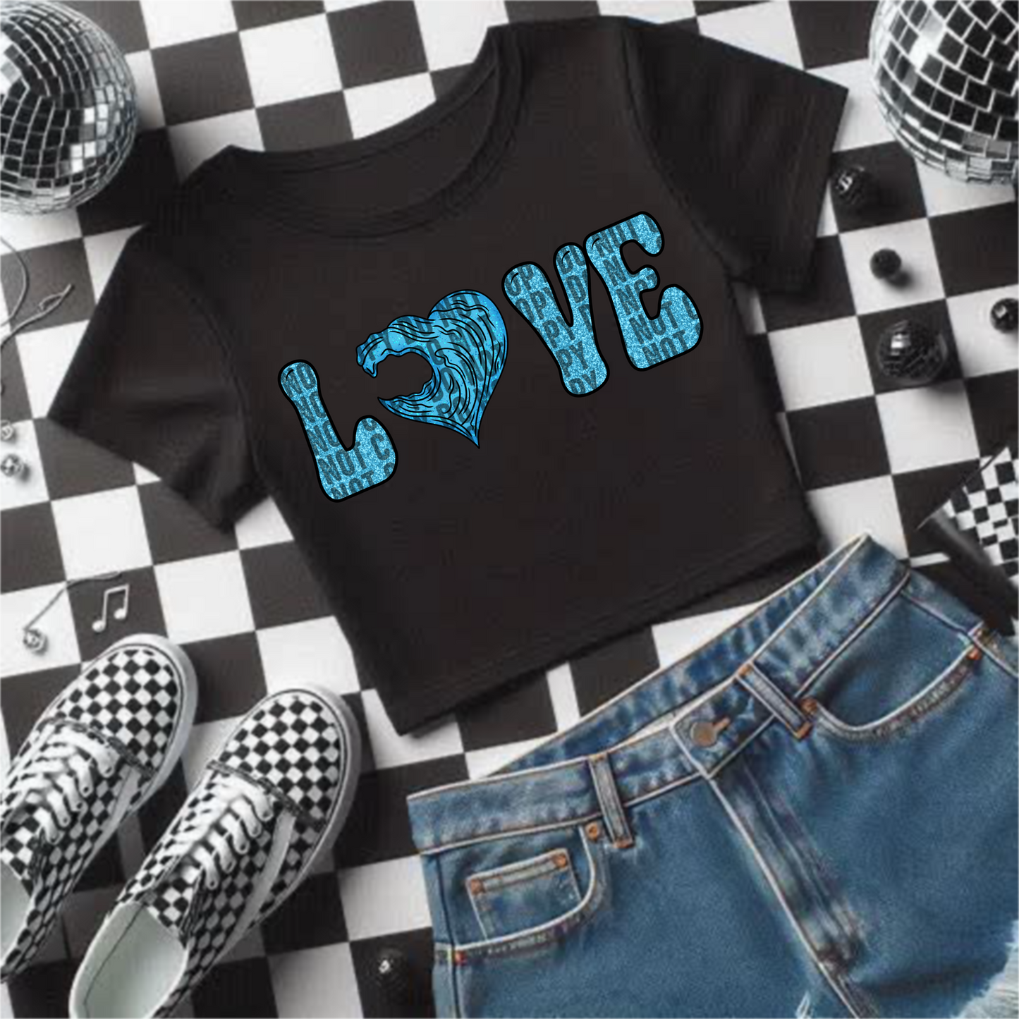 Faux Blue Glitter Love 06897