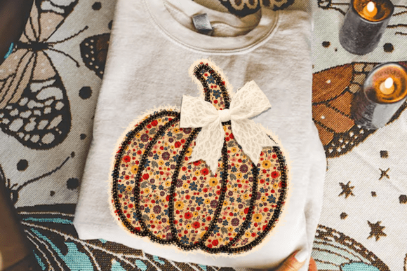 Patchwork Floral Pumpkin Lace Coquette Bow 01088