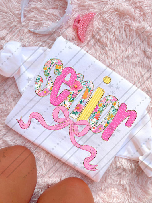 Pink Yellow Floral Senior Bow 08641