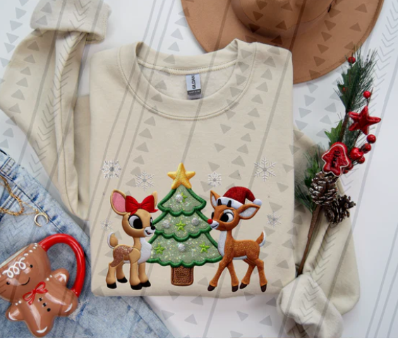 Faux Embroidery Rudolph Tree 04572