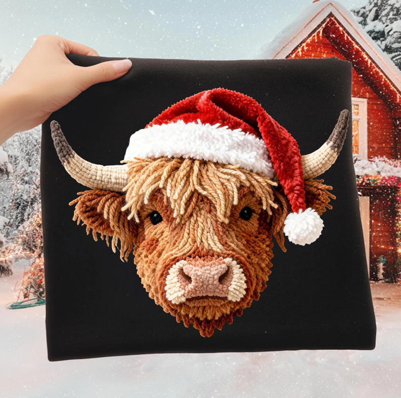 Faux Yarn Christmas Highland Cow 00199