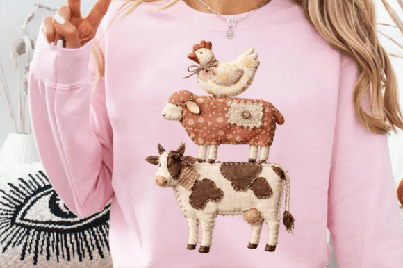 Faux Patchwork Farm Animals Stacked 07584