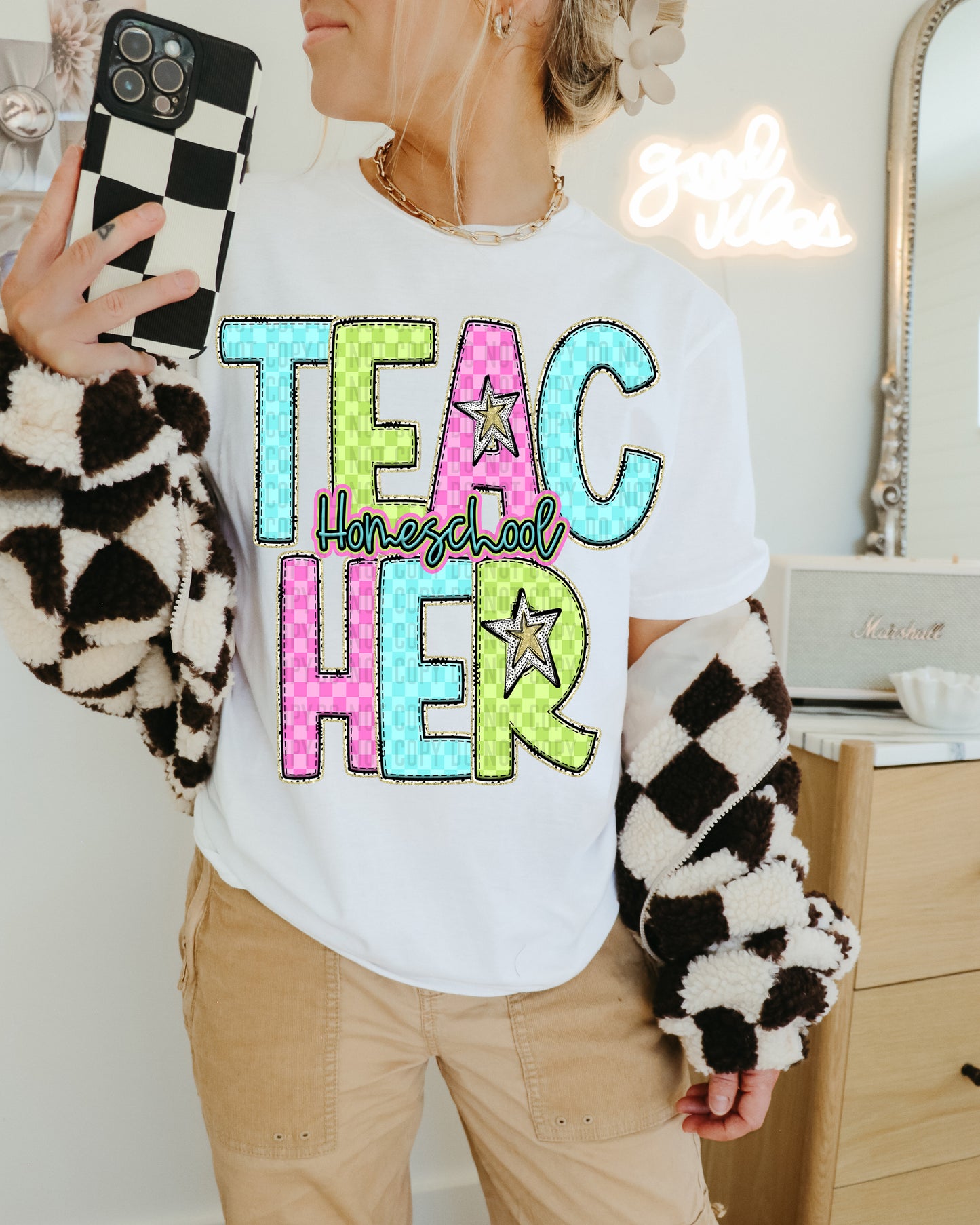 Homeschool Teacher Bright Checkered 00886