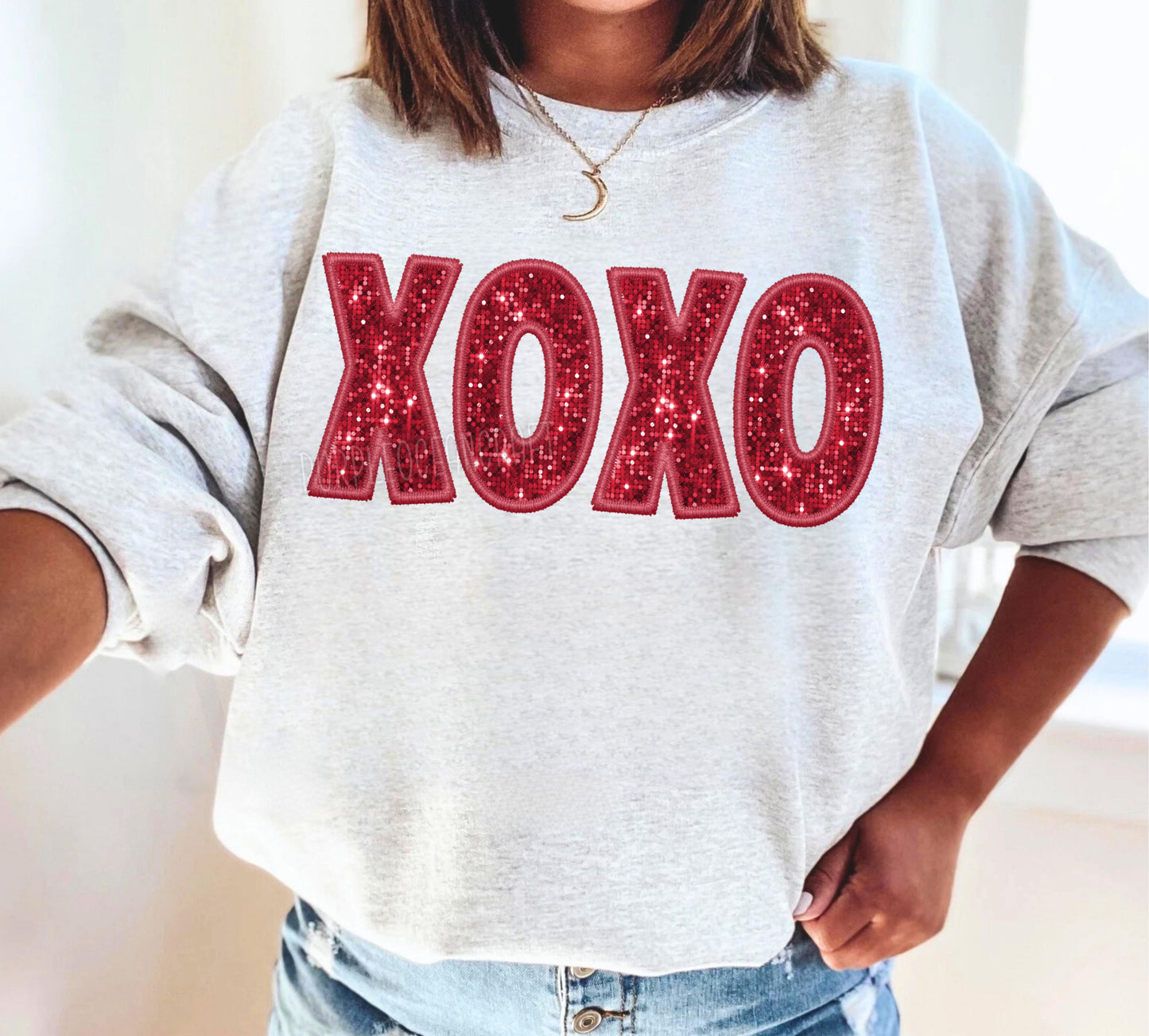 Faux Embroidery Sequin Red XOXO 04105