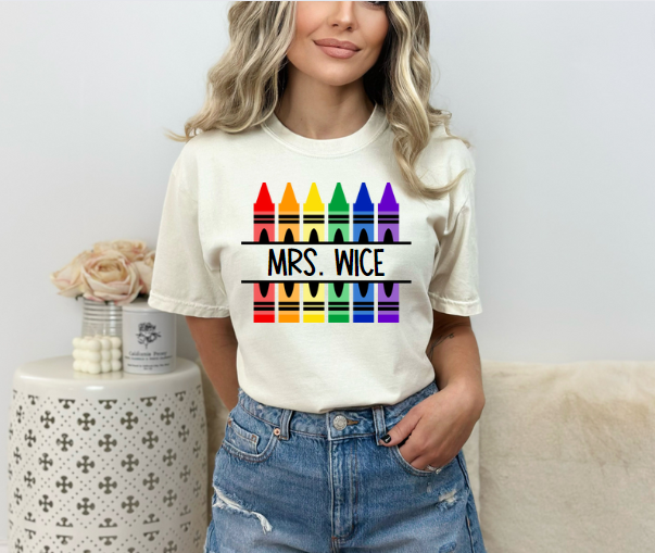 Custom Crayon Teacher DTF Transfer 06195