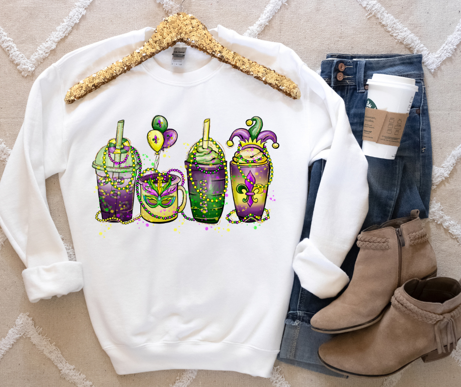 Mardi Gras Coffee Latte DTF Transfer 06504