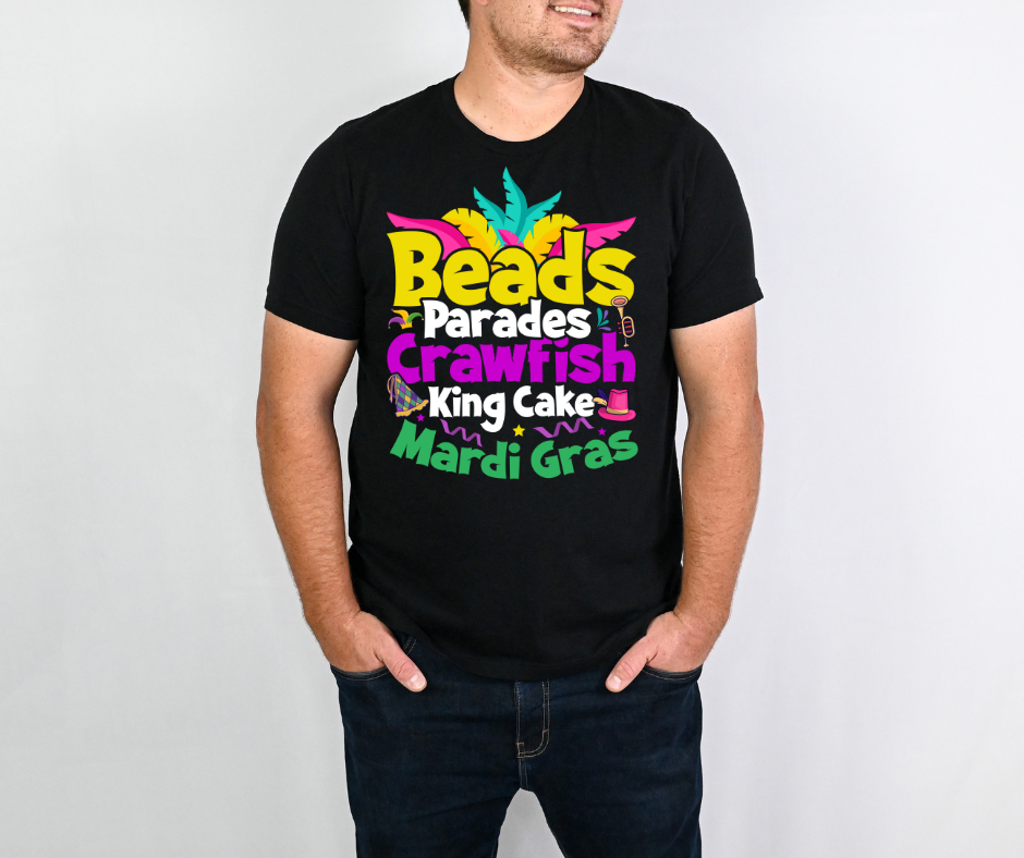 Beads Parades Crawfish King Cake Mardi Gras DTF Transfer 06498