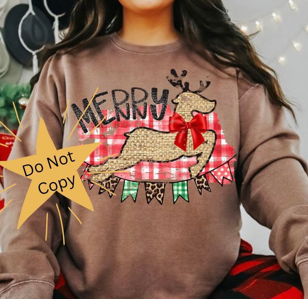 Merry Faux Burlap Reindeer 06800