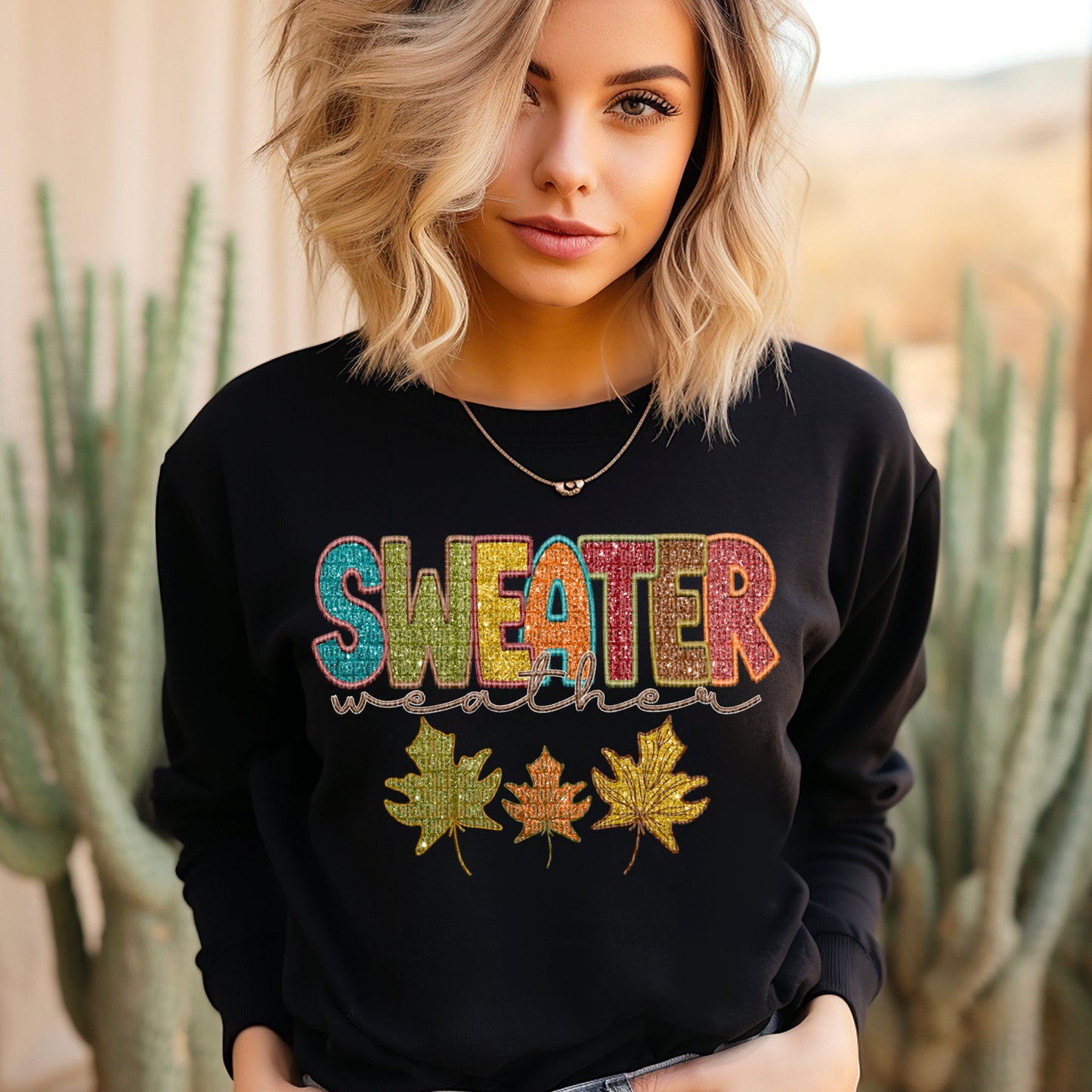 Sweater Weather Faux Embroidery Leaves 00438