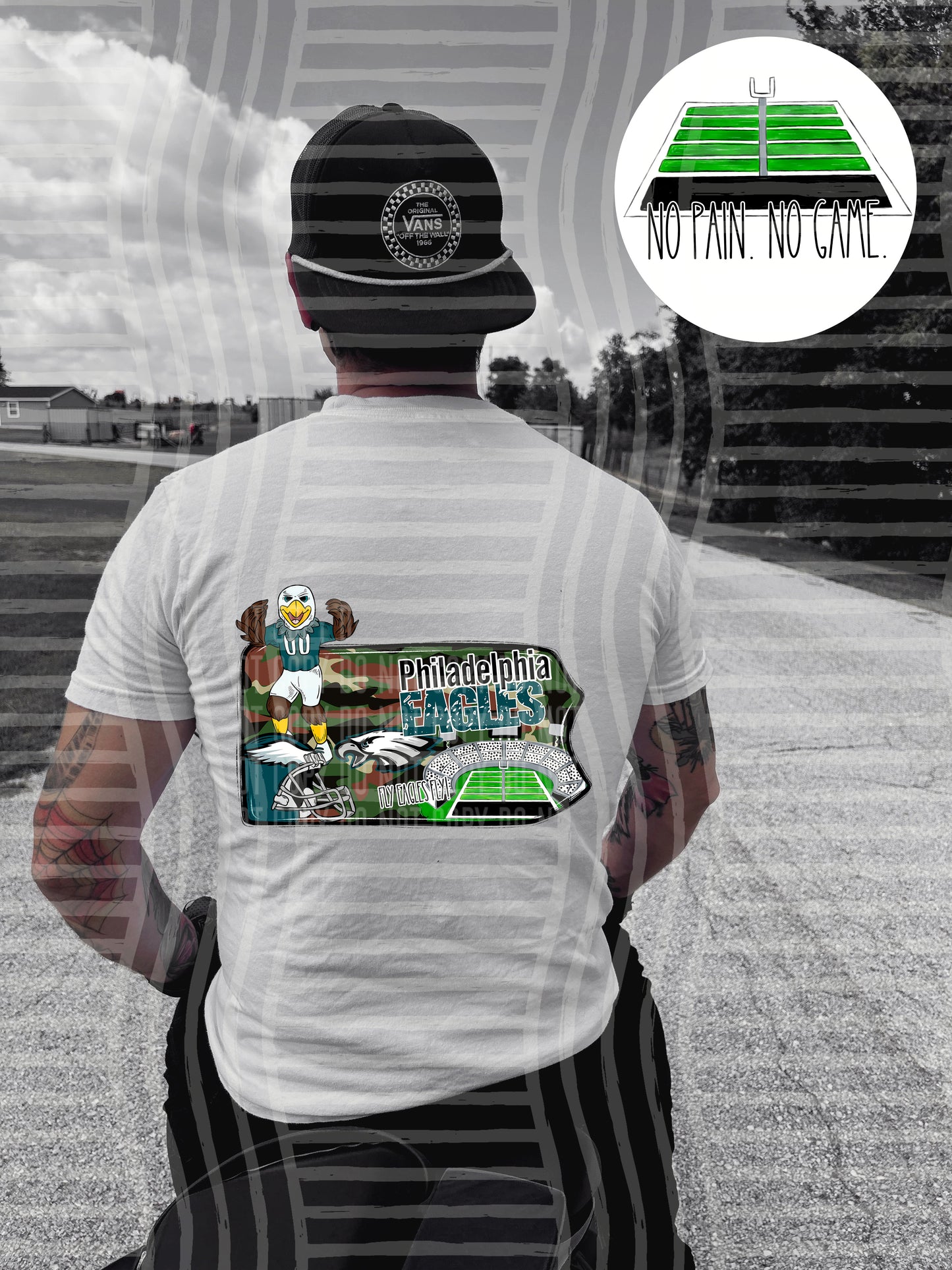 Pro Football Team No Pain No Game Field (FRONT ONLY) (Choose Yours) 01152