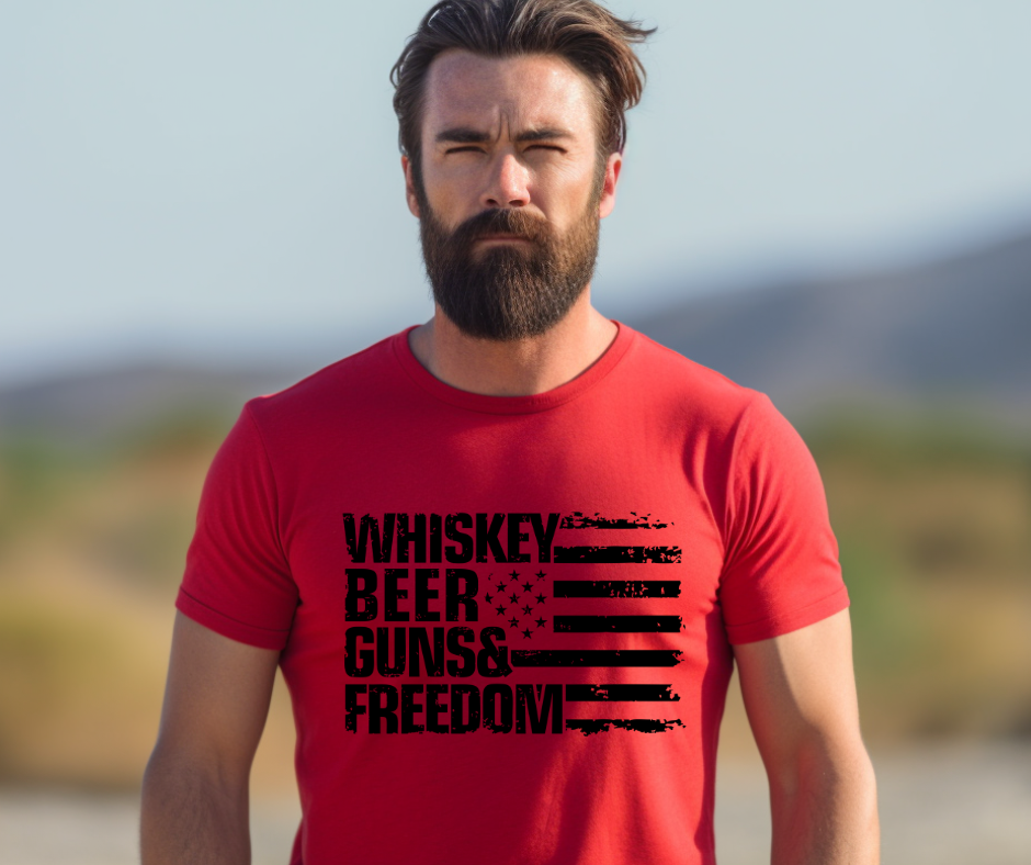 Whiskey Beer Guns & Freedom BLACK DTF Transfer 05755