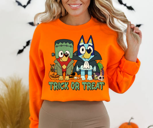 Trick or Treat Green Blue Dog DTF Transfer 06077