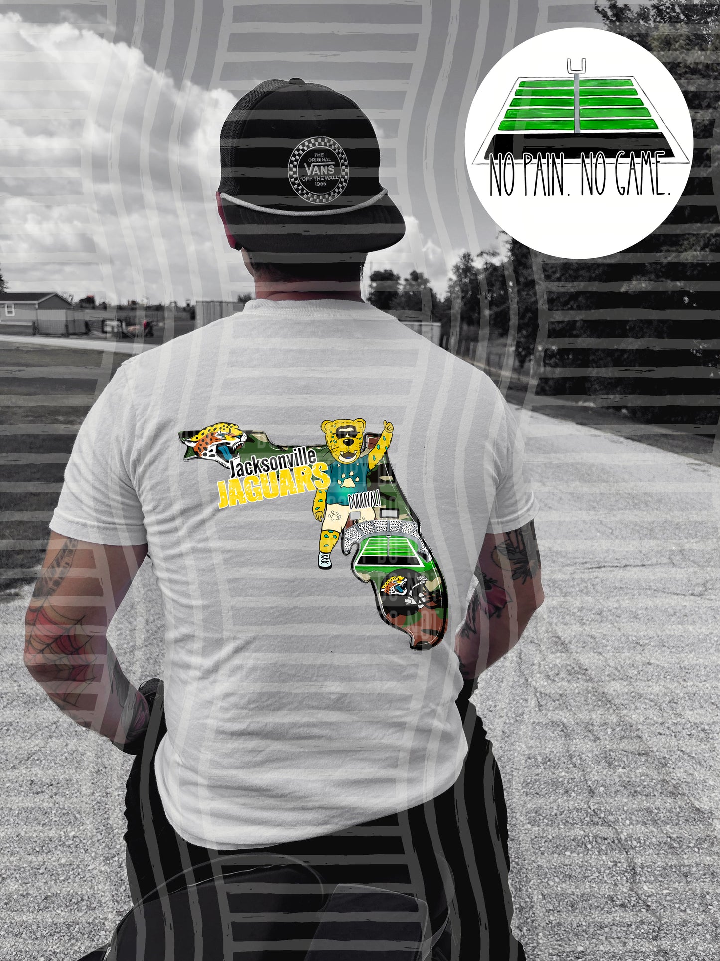 Pro Football Team No Pain No Game Field (FRONT ONLY) (Choose Yours) 01152